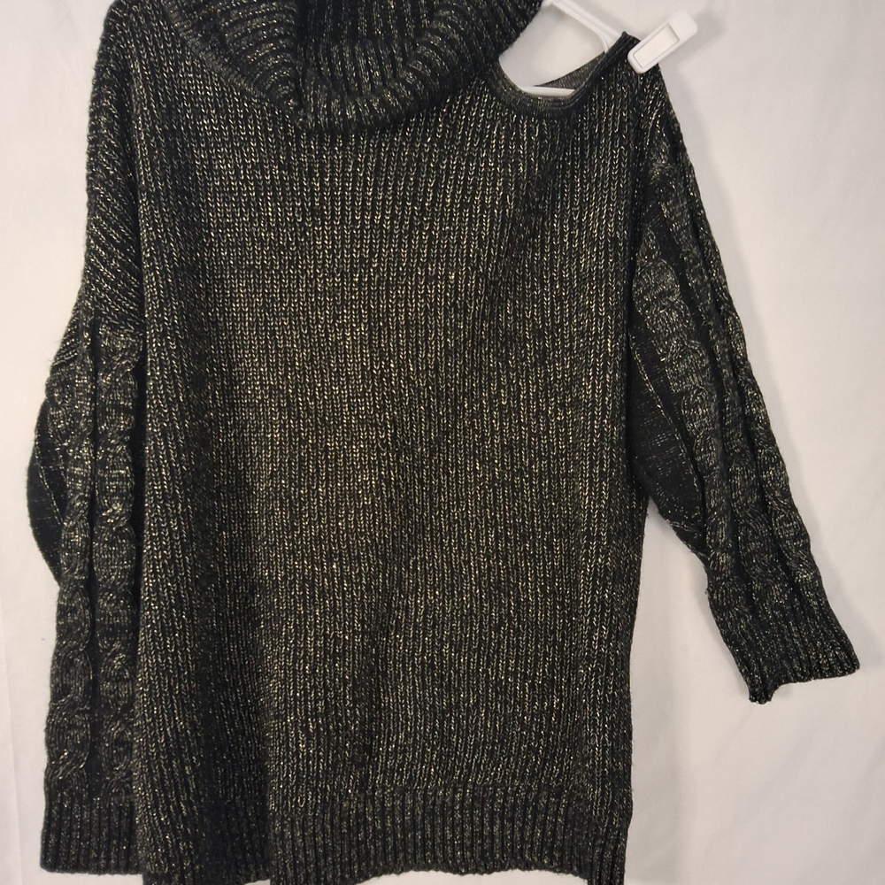 Torrid‎ Black and Gold Cowl Neck Cold Shoulder Sweater